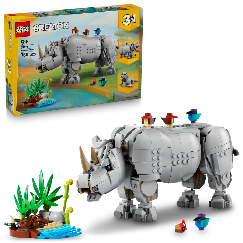 Creator 3-in-1 Wild Animals: Majestic Rhino with Birds