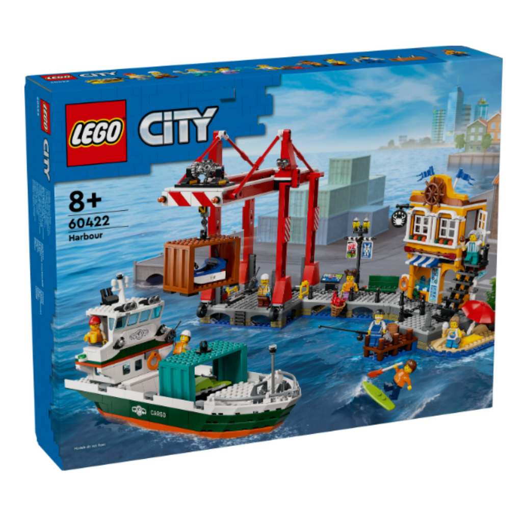 City Seaside Harbor with Cargo Ship