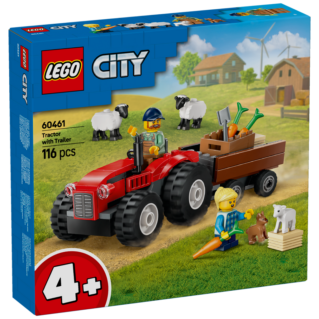 City Red Farm Tractor with Trailer & Sheep