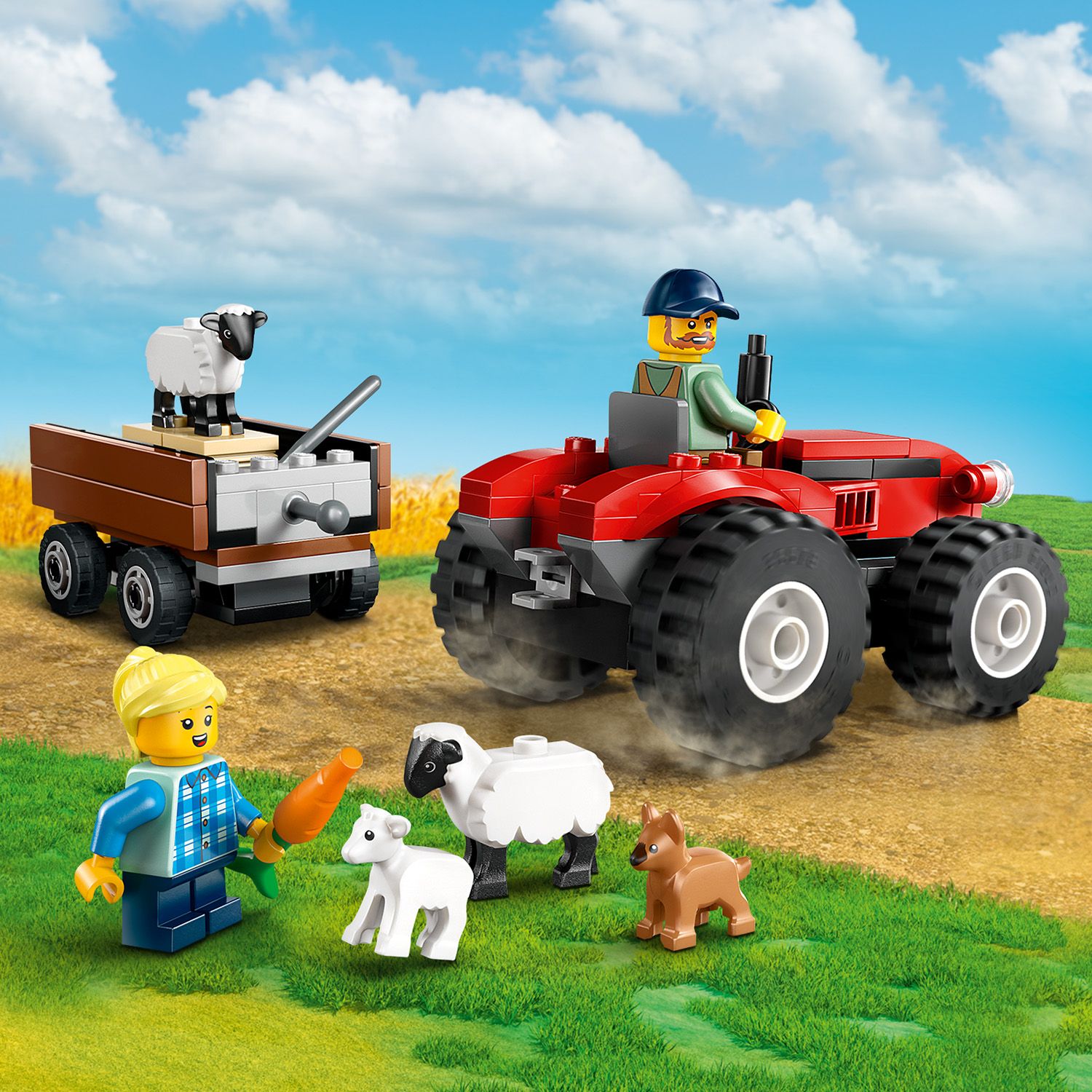 City Red Farm Tractor with Trailer & Sheep